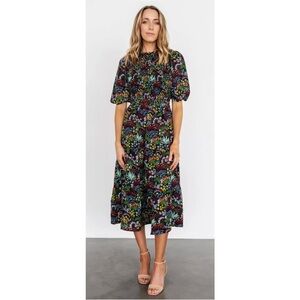NWT Baltic Born Lena Tiered Midi Dress in Black Multi Floral